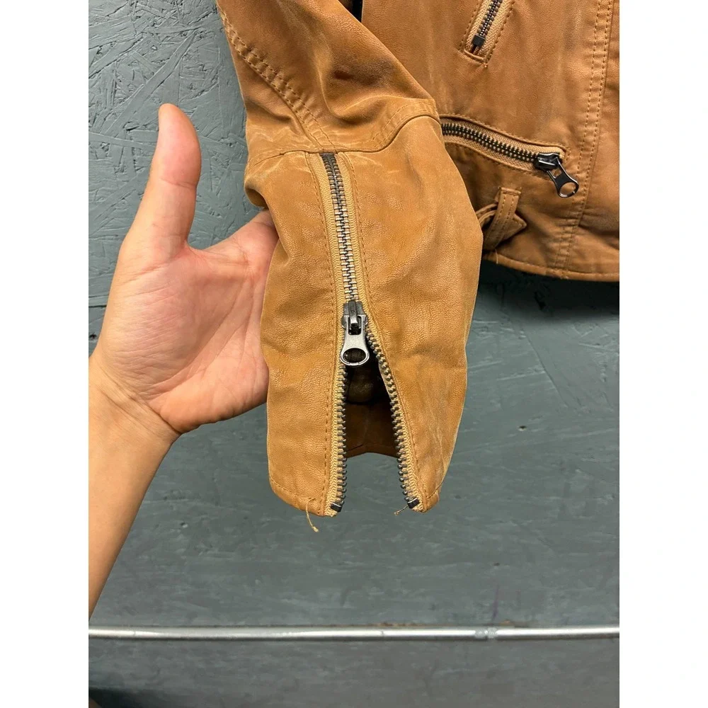 Free People Moto Jacket Faux Leather Women's Size XS‎ Brown Camel NWT - Picture 3 of 10